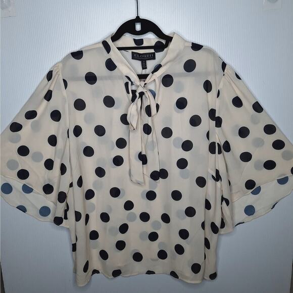 Eloquii Bow Front Polka Dot Blouse 24 Secretary Retro Pinup Career Feminine - Picture 12 of 12
